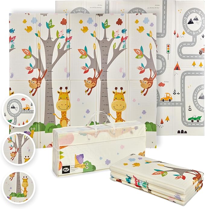 Tappeto Da Gioco Per Bambini 127x127 Cm - Reversibile, Motivo Giraffa, Morbido E Sicuro - Foto 10